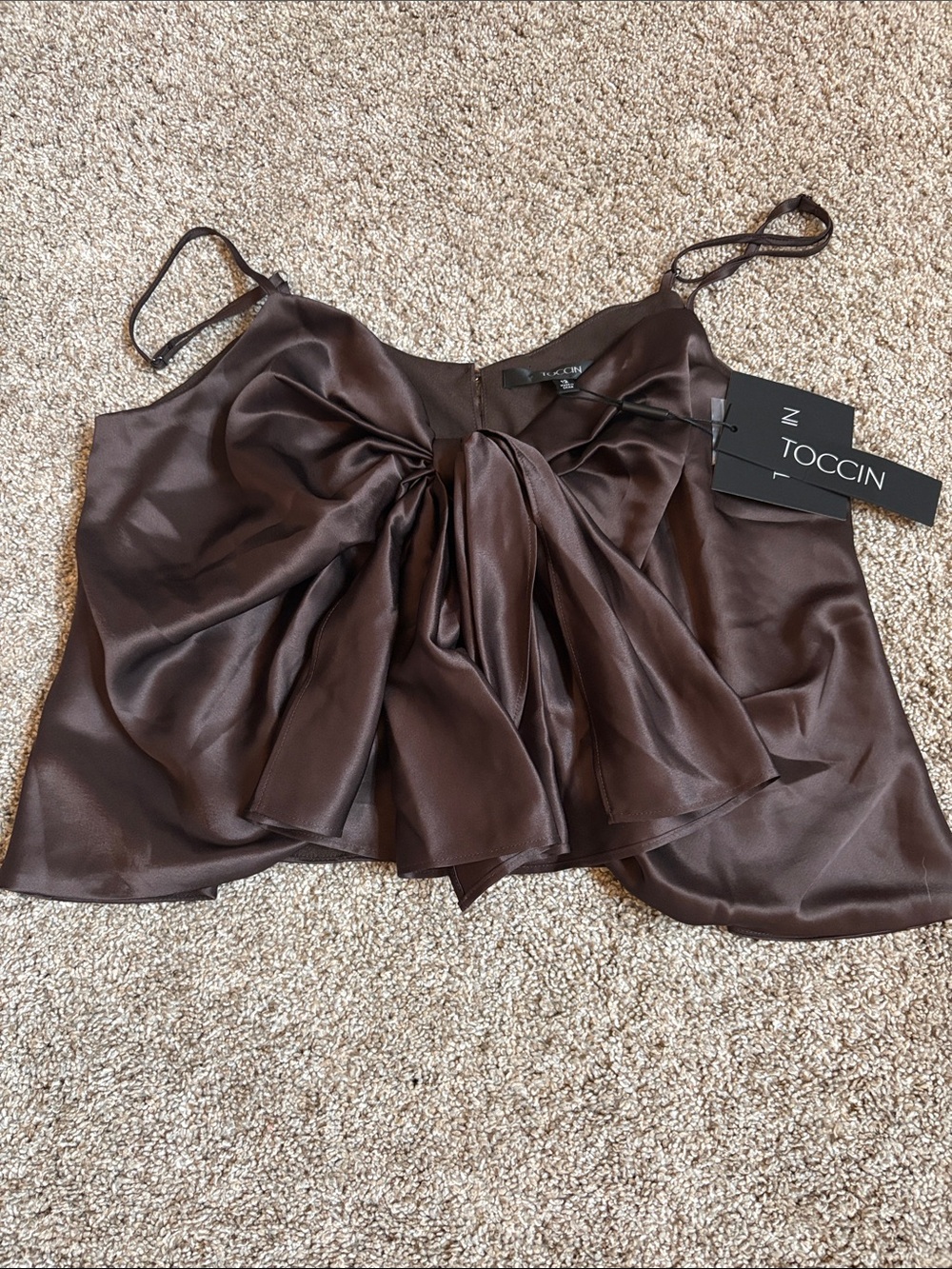 TOCCIN Chocolate Brown Satin Bow-Front Cami